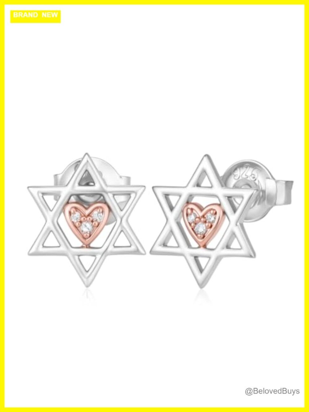 Star of David Lab Diamond Earrings 925 Sterling Silver Heart Studs